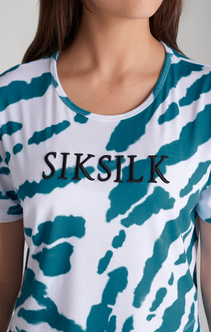 SikSilk Cropped-T-Shirt mit Tie-Dye - Weiß &amp; Aquamarin (2)