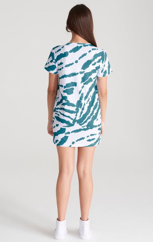 SikSilk T-Shirt-Kleid mit Tie-Dye - Weiß & Aquamarin