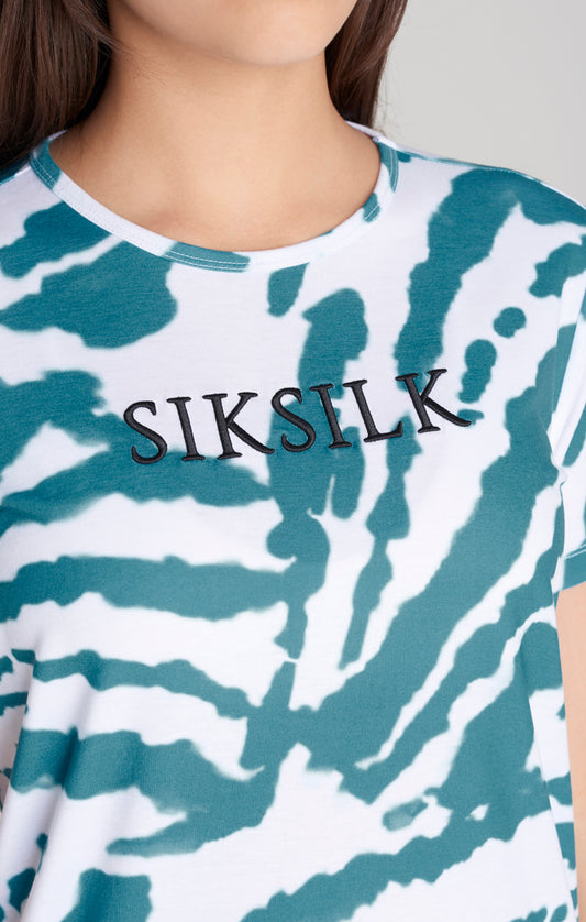 SikSilk T-Shirt-Kleid mit Tie-Dye - Weiß & Aquamarin