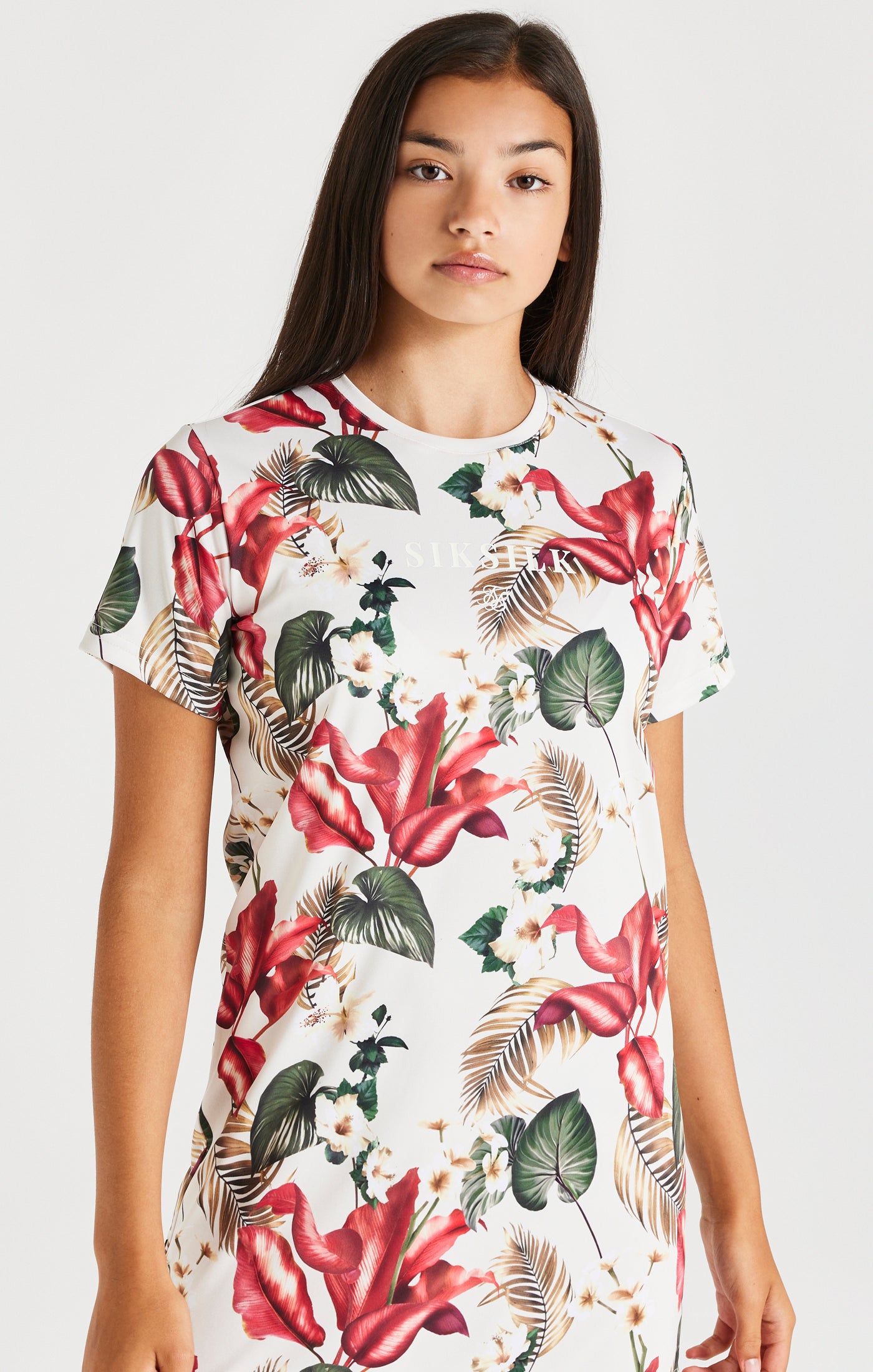 SikSilk Retro Tropics T-Shirt Dress - Ecru