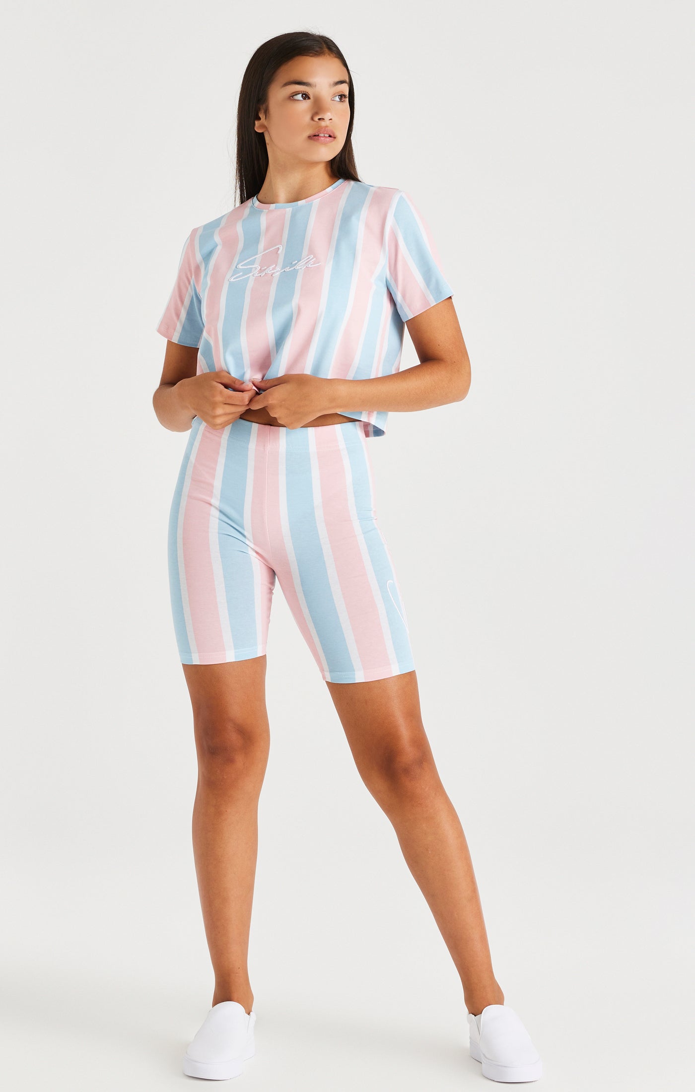 SikSilk Signature Stripe Cycle Shorts - Blue &amp; Pink (2)