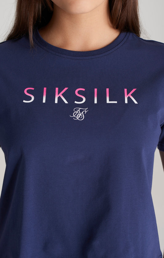 SikSilk Cropped-T-Shirt mit Fade-out Logo - Marineblau