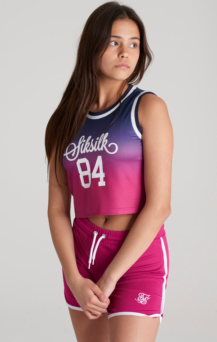 SikSilk Cropped-Weste aus Mesh im Basketball-Stil - Marineblau &amp; Rosa
