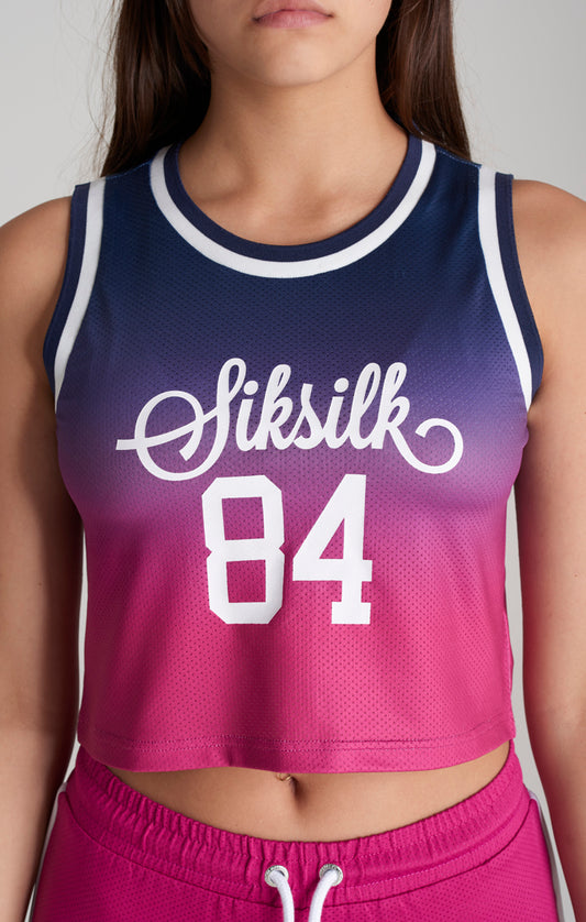 SikSilk Cropped-Weste aus Mesh im Basketball-Stil - Marineblau & Rosa