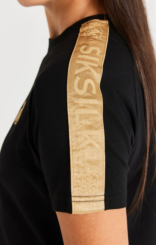 SikSilk Metallic Taped Raglan T-Shirt - Schwarz