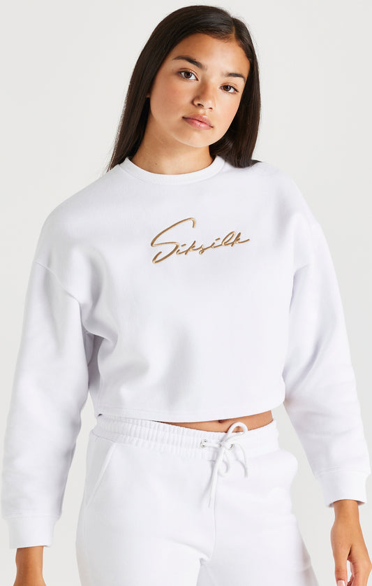 Weißes Signature Cropped Sweatshirt für Mädchen