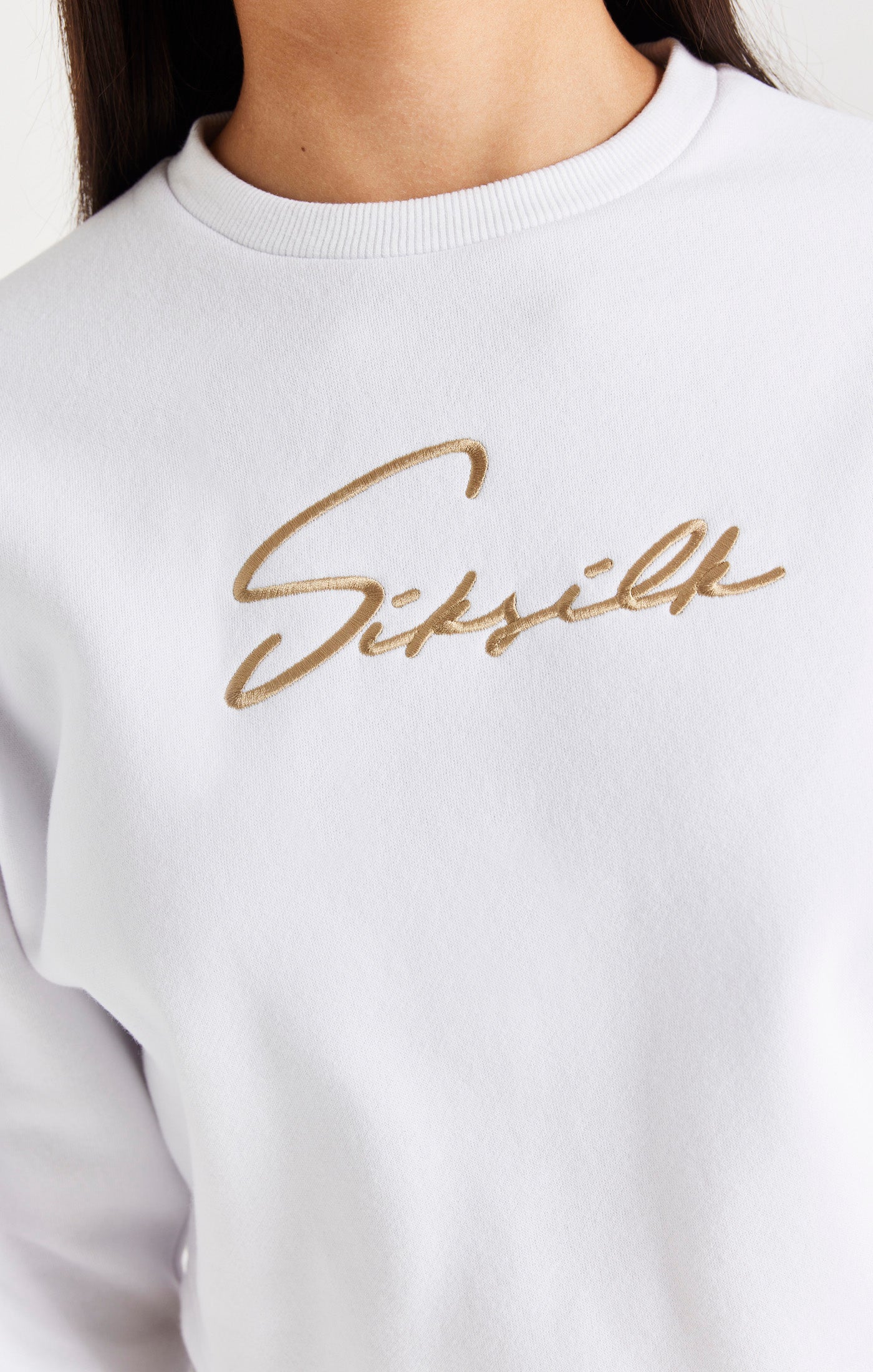 Weißes Signature Cropped Sweatshirt für Mädchen (1)
