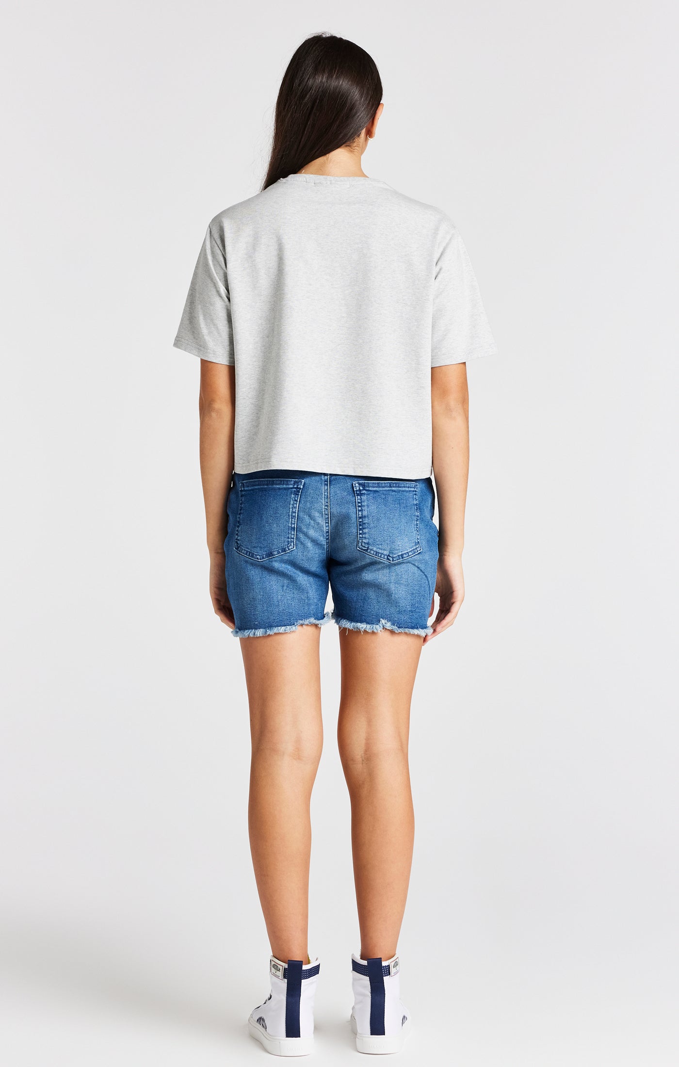 Girls Grey Marl Varsity Crop T-Shirt (4)