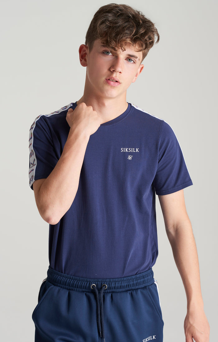 SikSilk T-Shirt ‚Medley‘ mit Streifen – Marineblau (2)