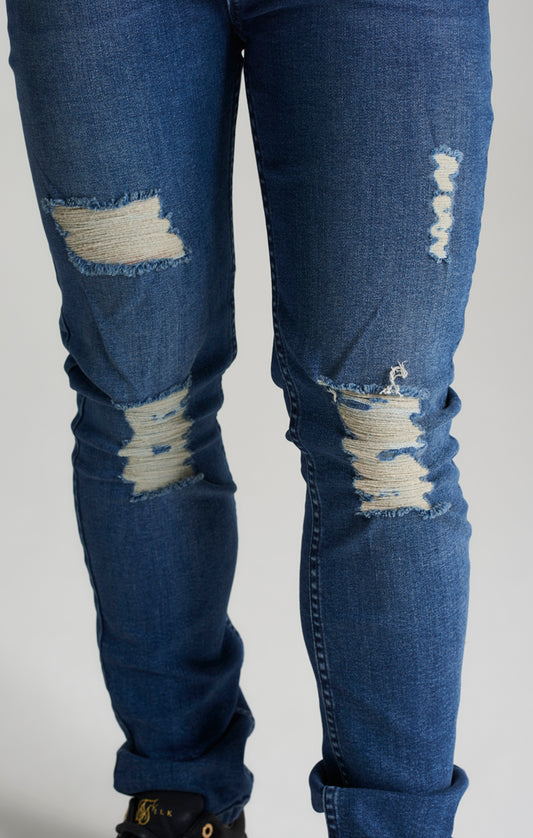 Schwarze schmale Denim-Jeans mit Distressed-Effekt für Jungen