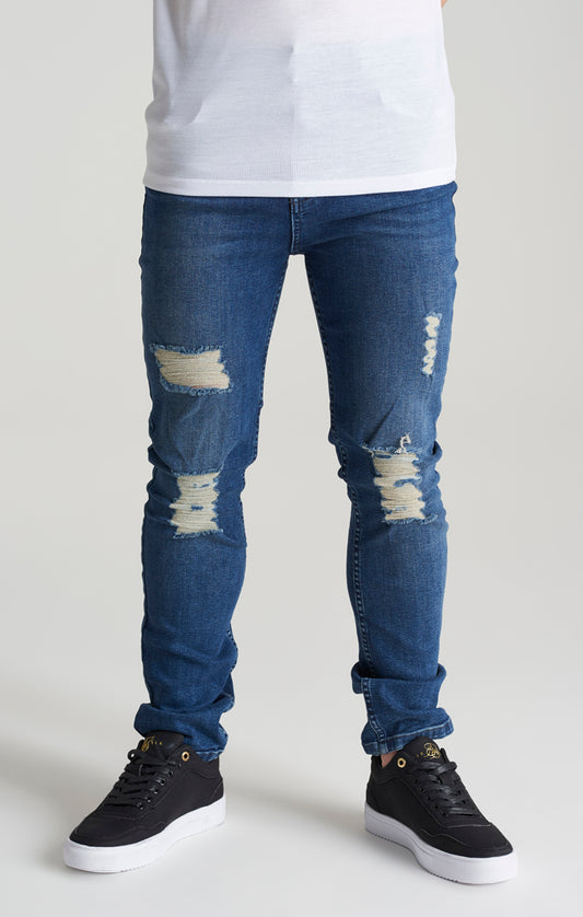 Schwarze schmale Denim-Jeans mit Distressed-Effekt für Jungen