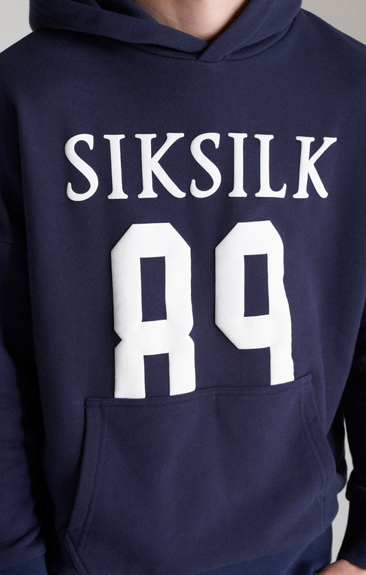 SikSilk Kapuzenpullover mit lockerer Passform - Marineblau & Weiß
