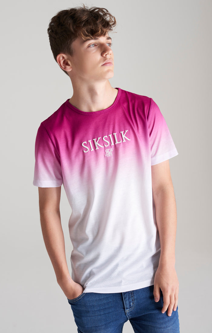 SikSilk Hochgeschlossenes Fade-out T-Shirt - Rosa &amp; Weiß
