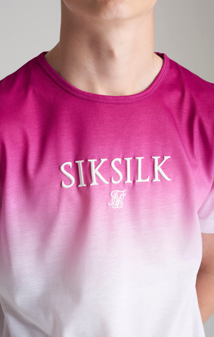 SikSilk Hochgeschlossenes Fade-out T-Shirt - Rosa &amp; Weiß (1)