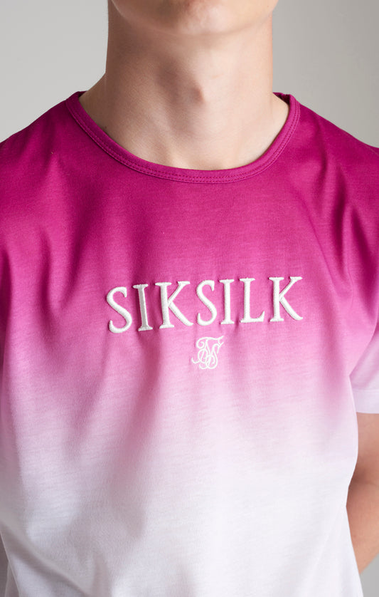 SikSilk Hochgeschlossenes Fade-out T-Shirt - Rosa & Weiß