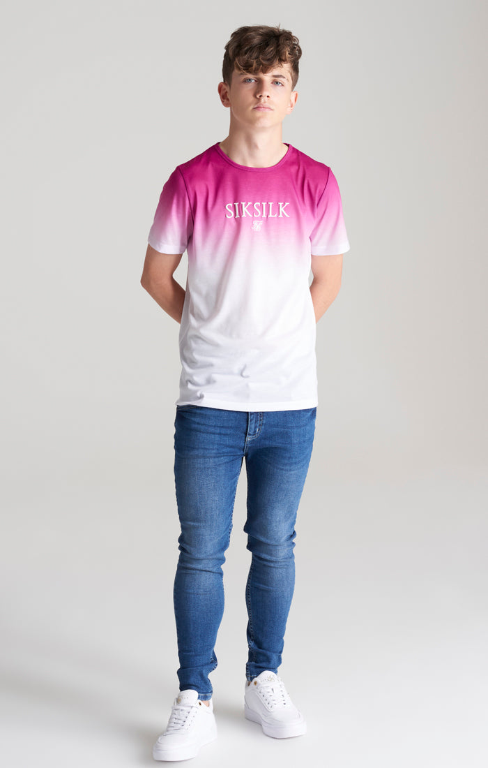SikSilk Hochgeschlossenes Fade-out T-Shirt - Rosa &amp; Weiß (2)