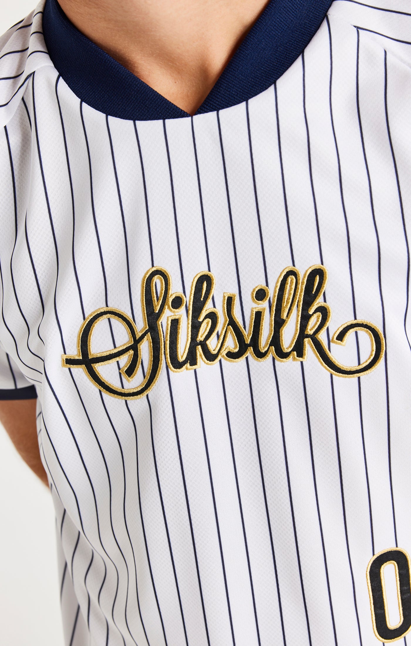 SikSilk Baseball Jersey - White &amp; Navy (1)