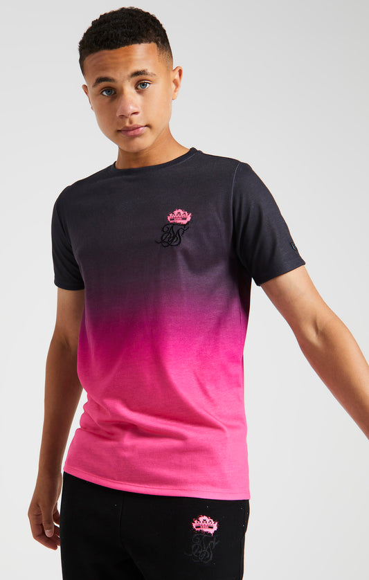 Messi X SikSilk T-Shirt mit Krone-Aufdruck (Fade-out) - Grau & Fluor-Rosa