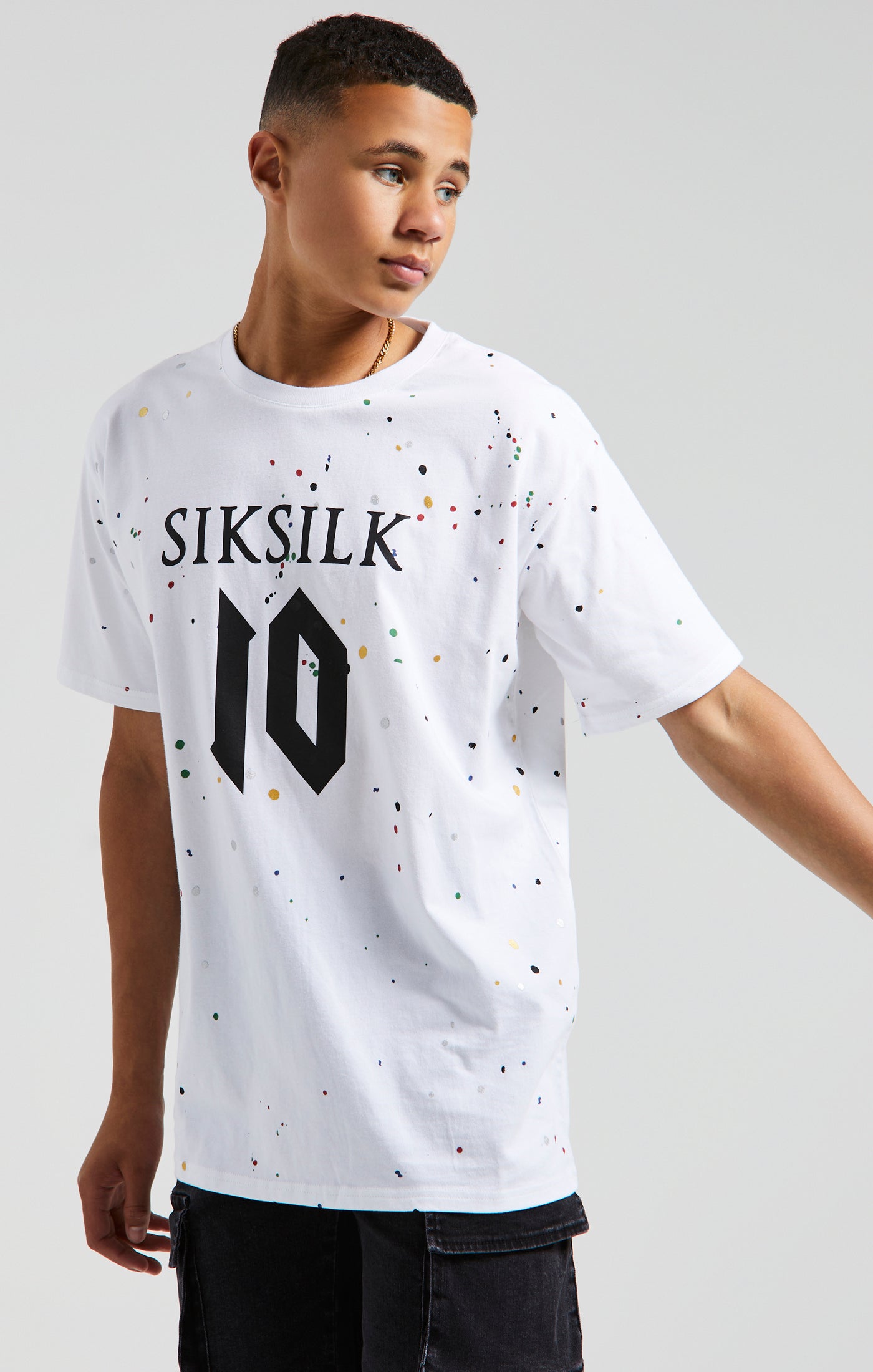 Messi x SikSilk T Shirt mit Farbspritzern Weiß (2)