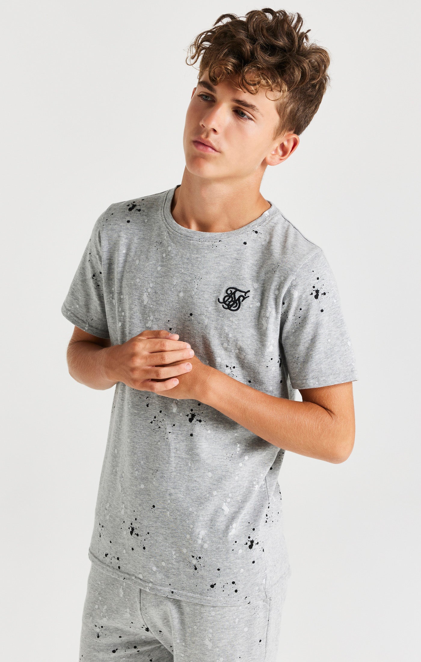 SikSilk Paint Splatter T-Shirt - Grau meliert