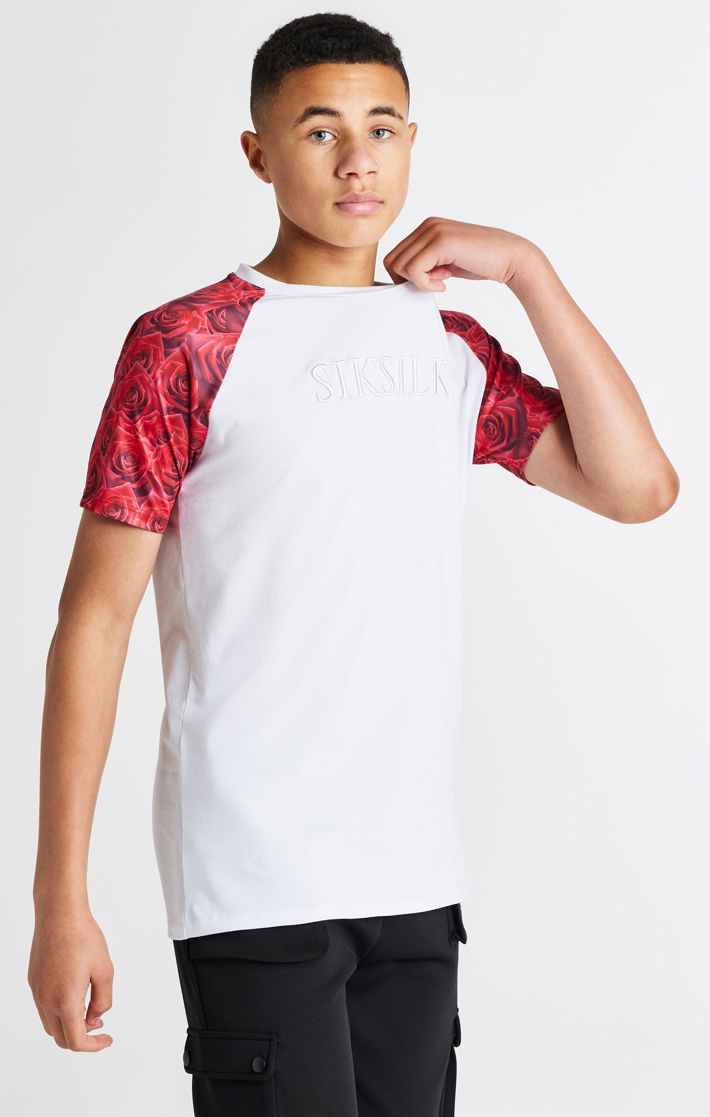Boys White Raglan Rose T-Shirt (6)