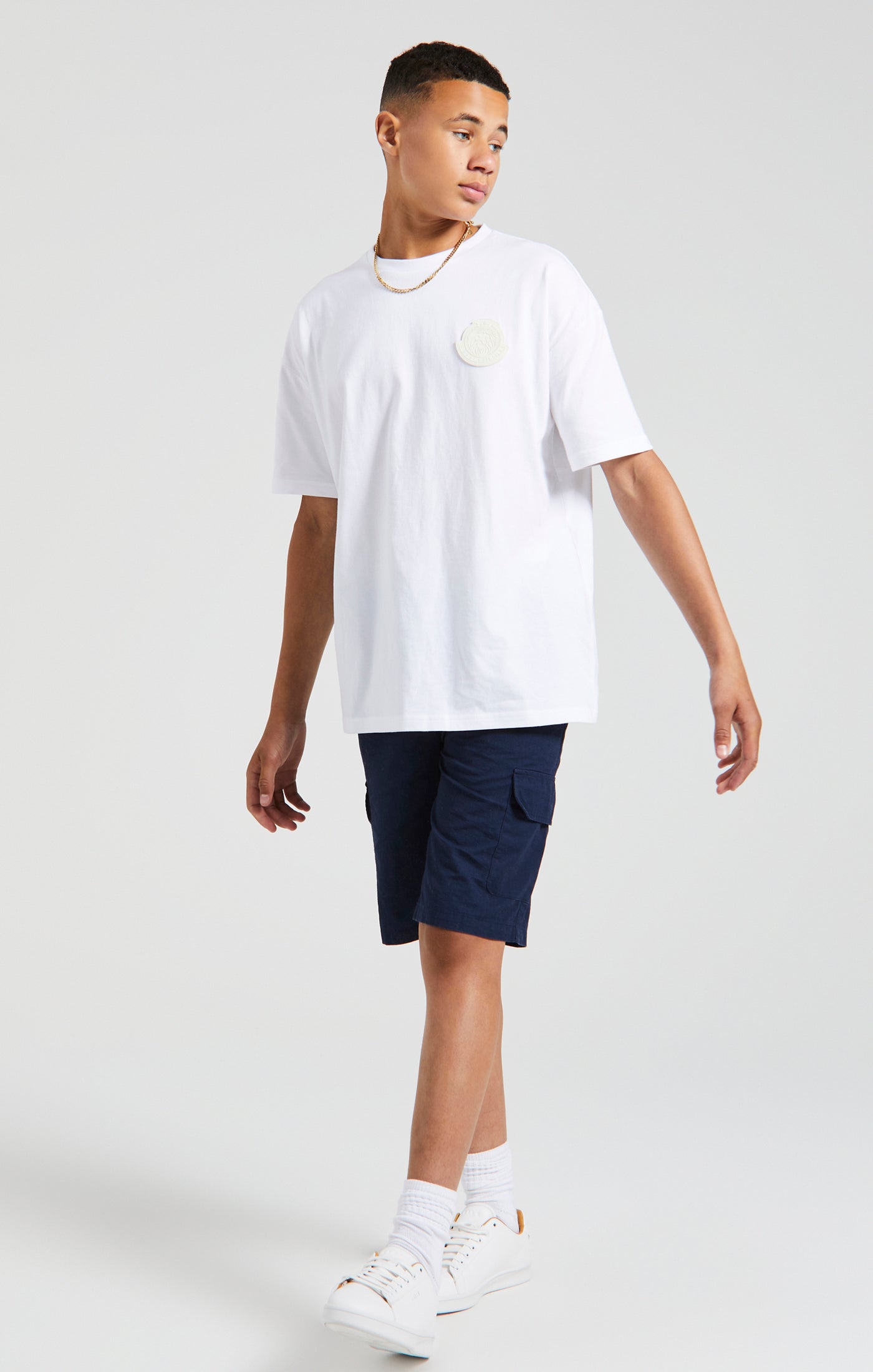 Jungen Messi x SikSilk Ecru Lion Grafik T-Shirt in Übergröße (4)