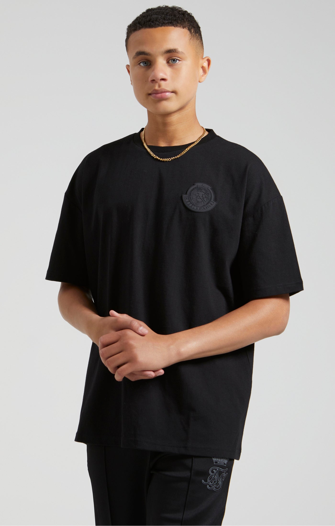 Boys Messi x SikSilk Black Lion Graphic Oversized T-Shirt