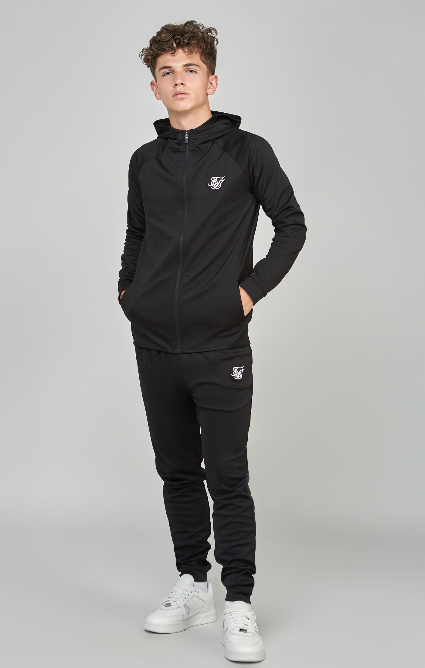 Schwarzer Trainingsanzug mit Zip Thru &amp; Jogginghose für Jungen