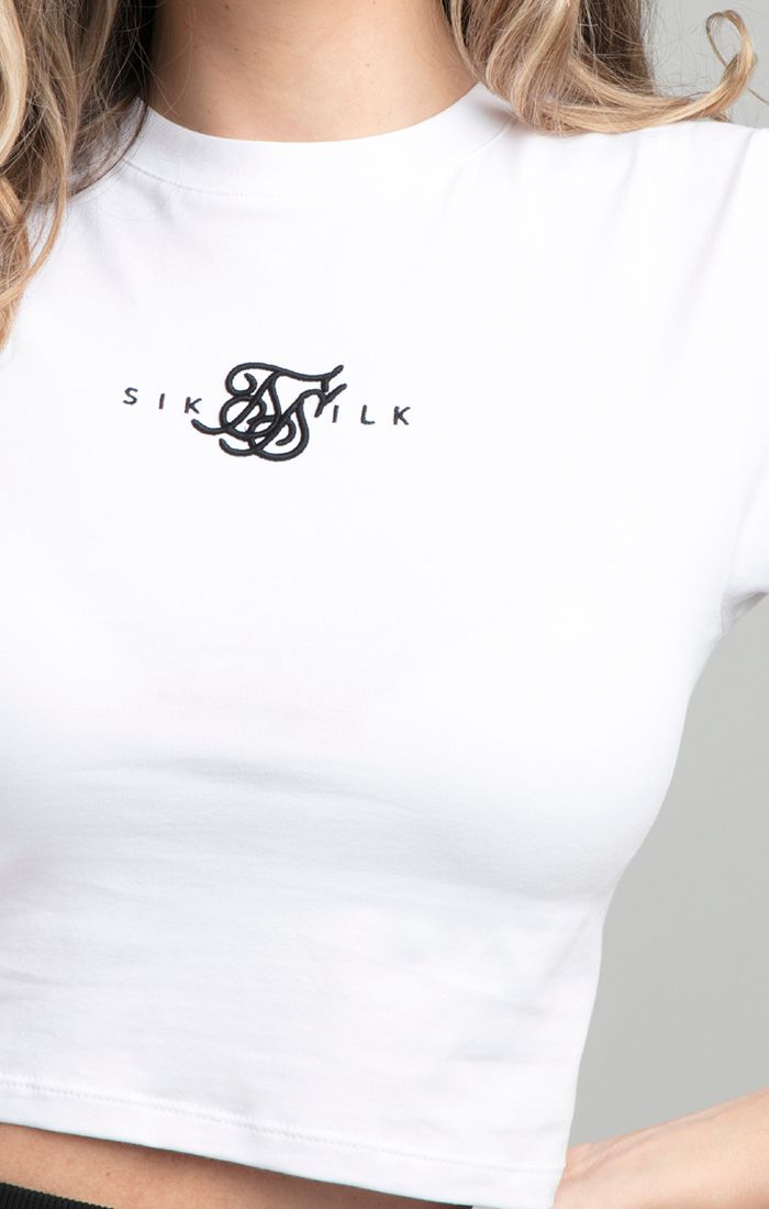 SikSilk Dual Logo Slim Crop Tee - White (1)
