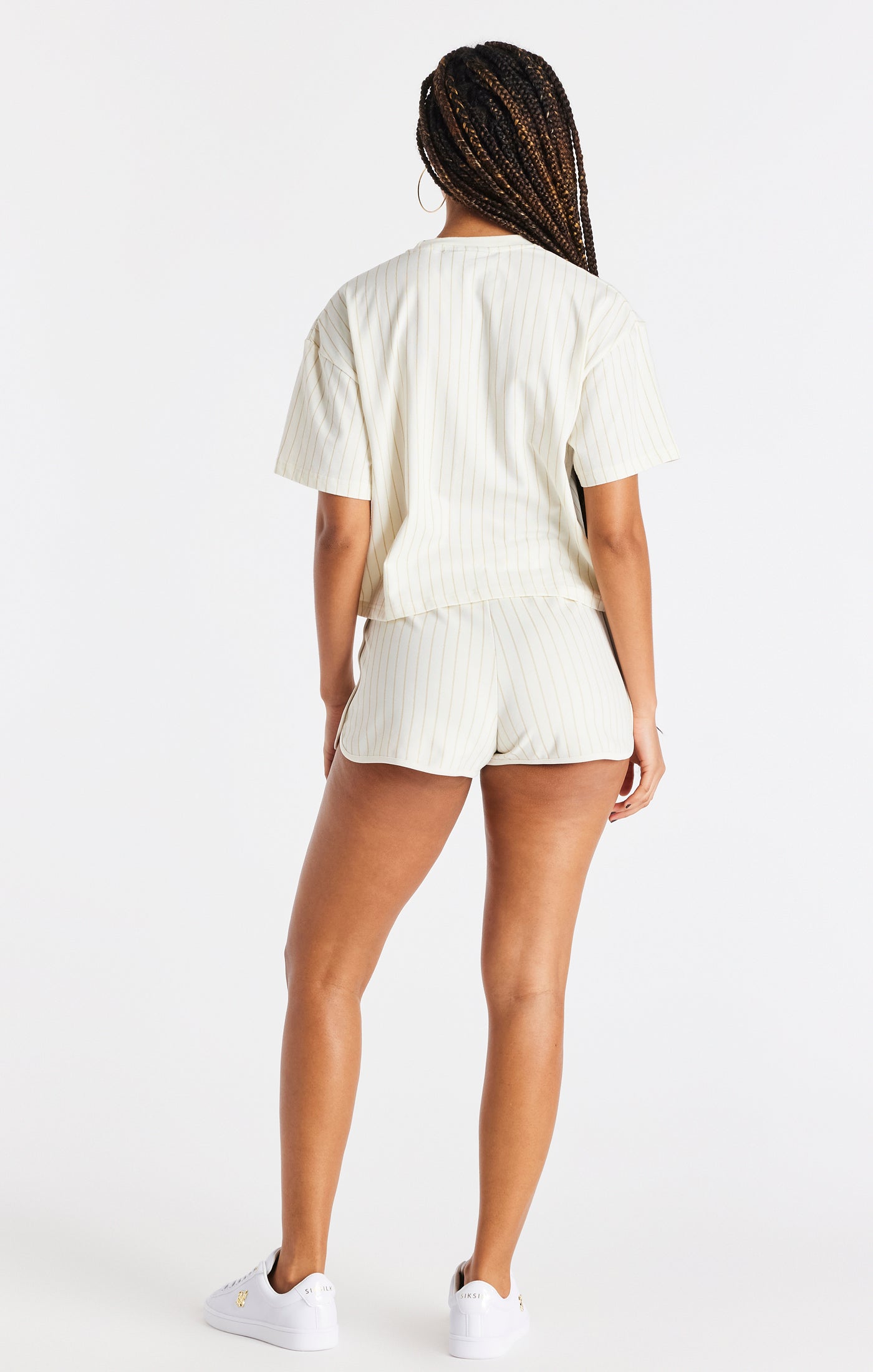 SikSilk Luxe Streifen Shorts - Ecru &amp; Gold (4)