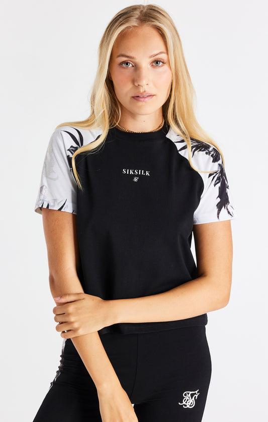 SikSilk Retro T-Shirt mit Feuer-Aufdruck - Schwarz & Naturweiß