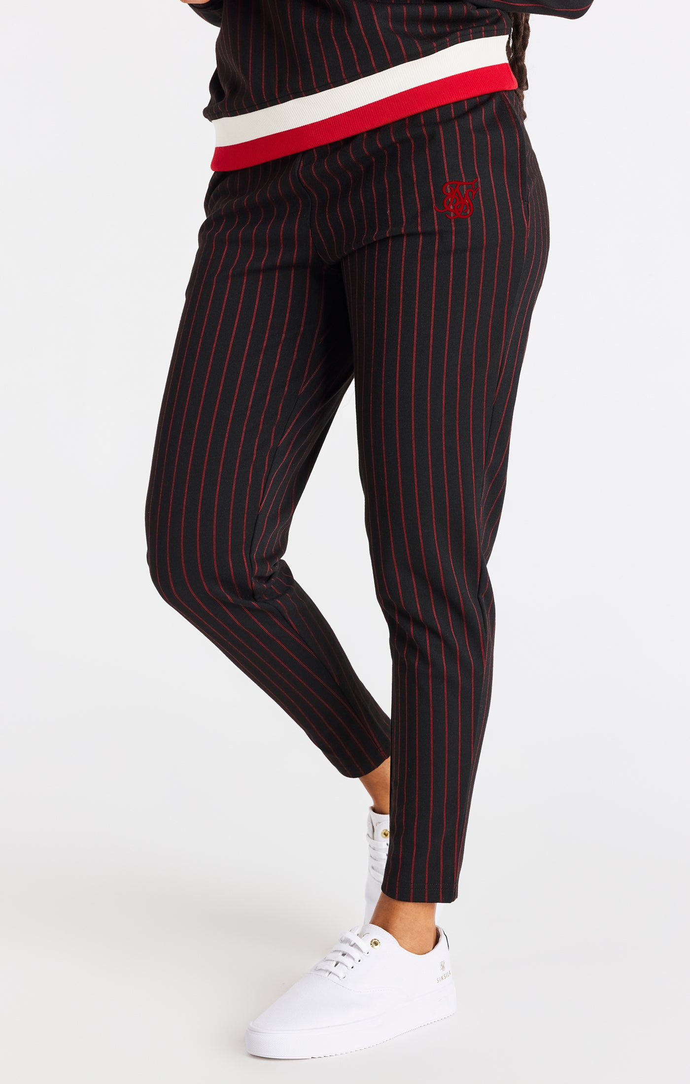 SikSilk Baseball Stripe Pants - Black &amp; Red