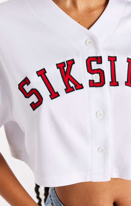 SikSilk Cropped-Baseballtrikot – Weiß