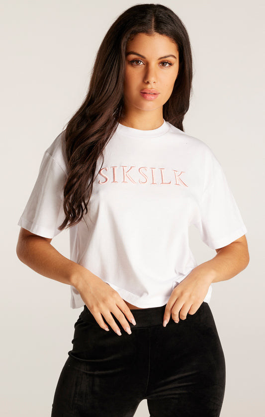 SikSilk T-Shirt mit Logostickerei – Weiß
