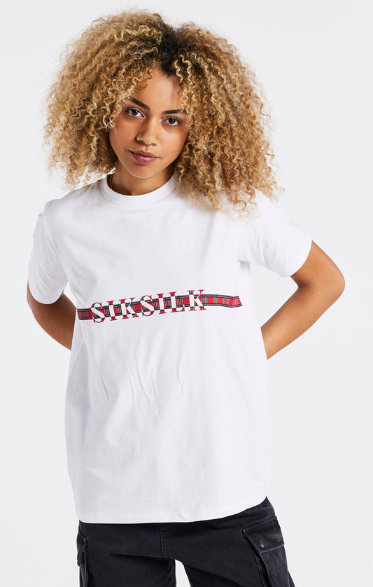Weißes Logo T Shirt mit Tartan Print