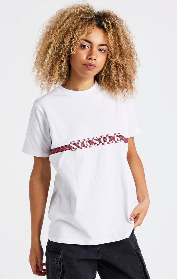 Weißes Logo T Shirt mit Tartan Print (2)
