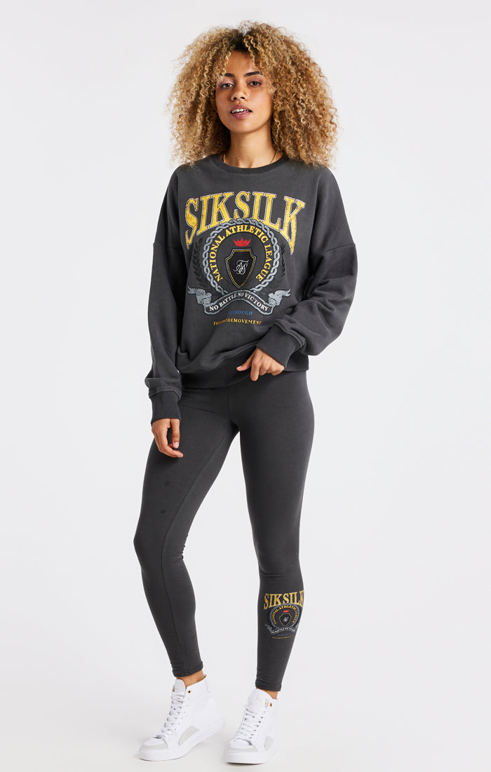 SikSilk Varsity Sweatshirt in Übergröße - Washed Grey (4)