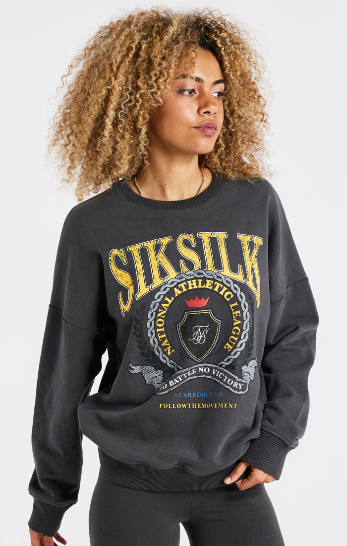 SikSilk Varsity Sweatshirt in Übergröße - Washed Grey (1)