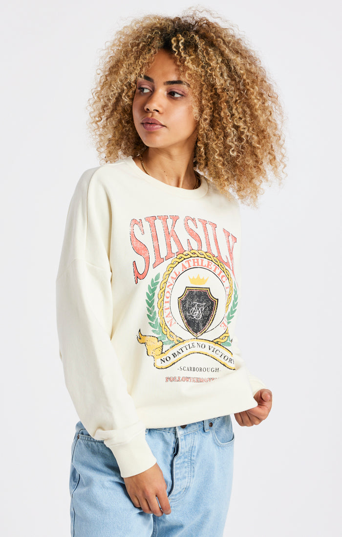 SikSilk Varsity Oversize Sweatshirt - Ecru (1)