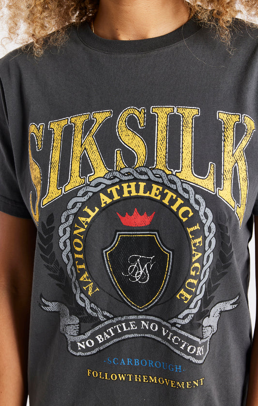 SikSilk Varsity T-Shirt Dress - Washed Grey