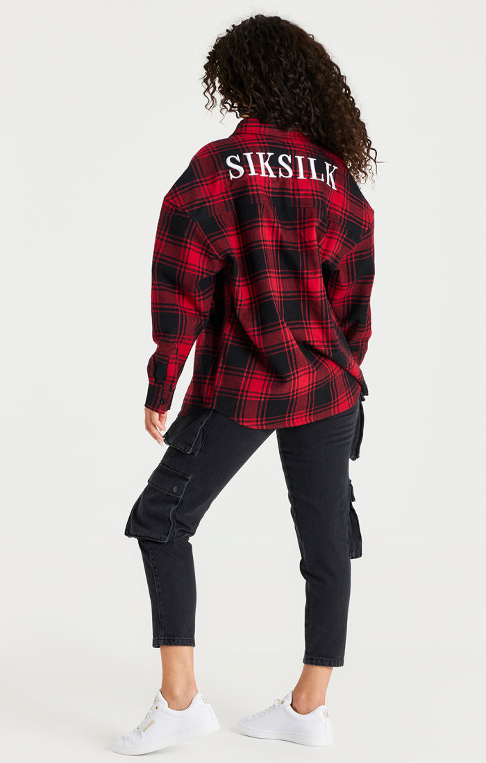 SikSilk Oversized Check Shirt - Red (6)