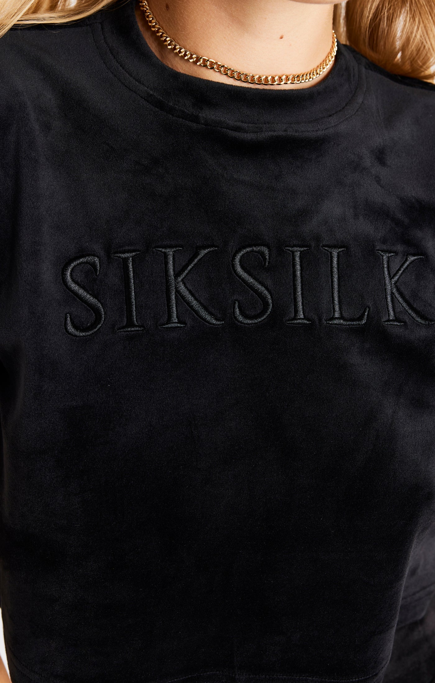 SikSilk Velour Cropped Tee - Black (1)