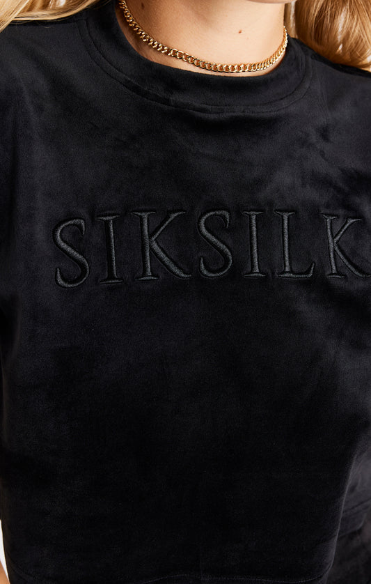 SikSilk Velour Cropped Tee - Black