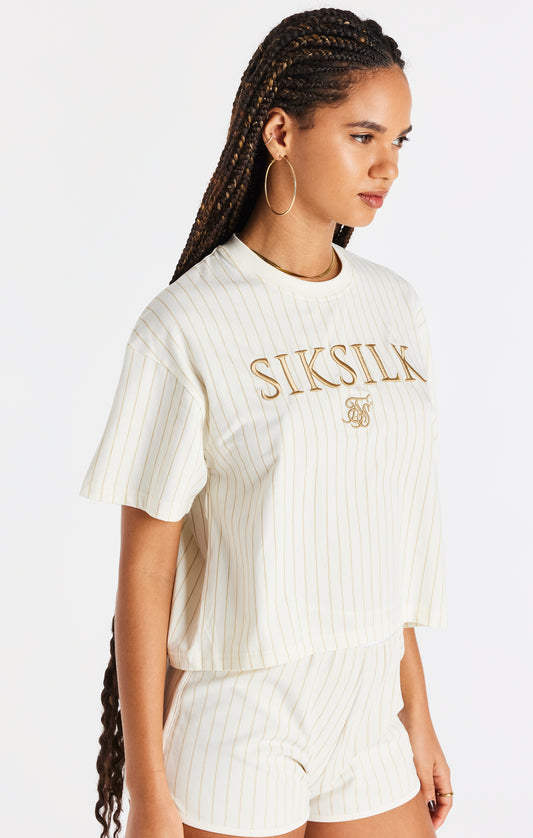 SikSilk Luxe T-Shirt im Basketball-Stil - Naturweiß & Gold