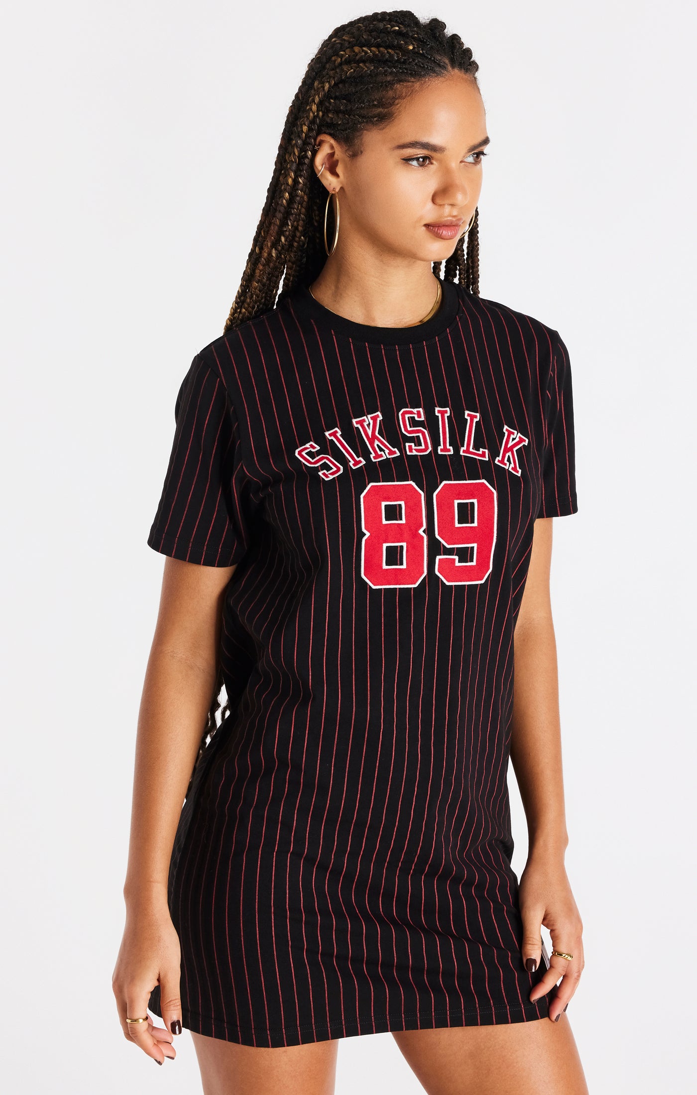 SikSilk Baseball-T-Shirt-Kleid – Schwarz &amp; Rot (5)