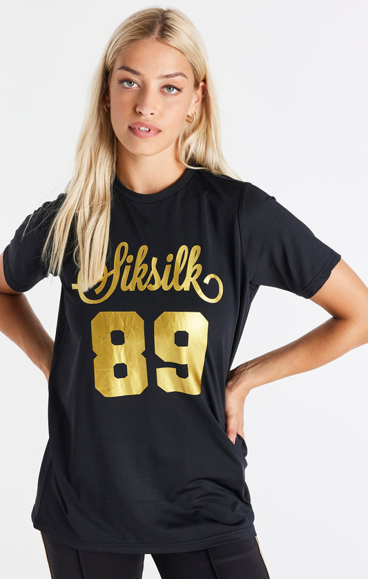 SikSilk Oversized-T-Shirt aus Mesh – Schwarz