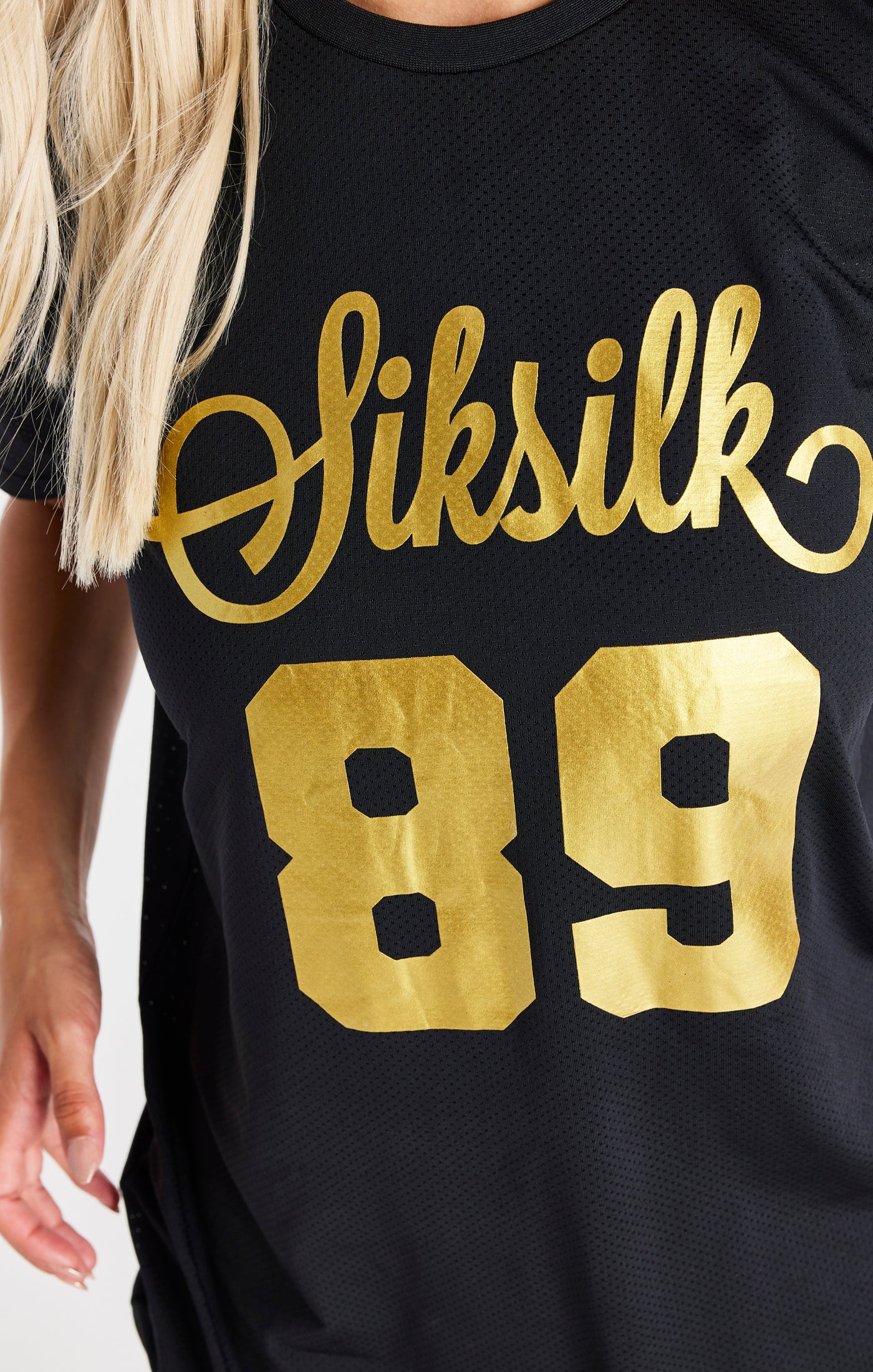 SikSilk Oversized-T-Shirt aus Mesh – Schwarz (1)