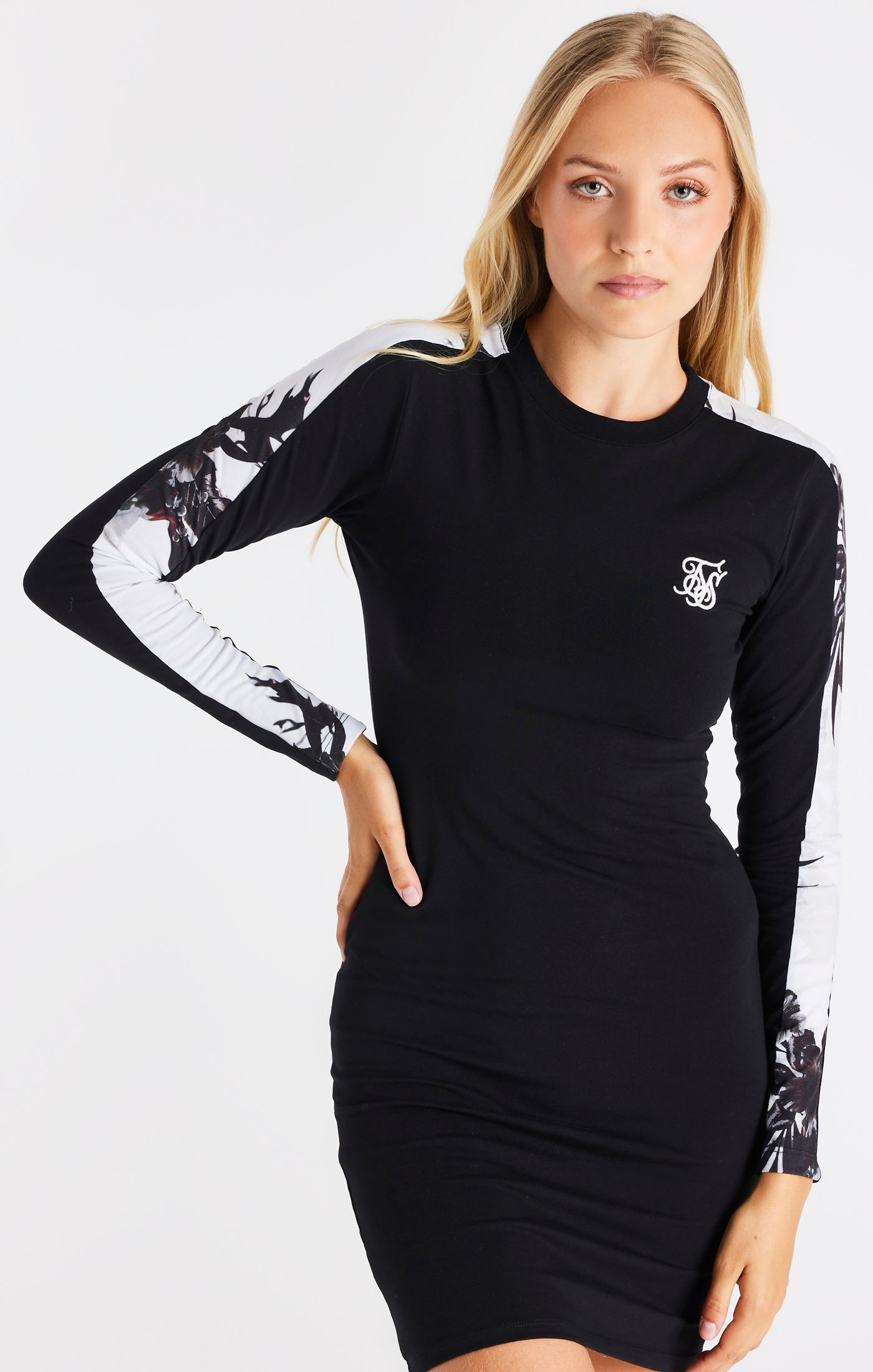 SikSilk Retro Fire Print Dress - Black &amp; Ecru