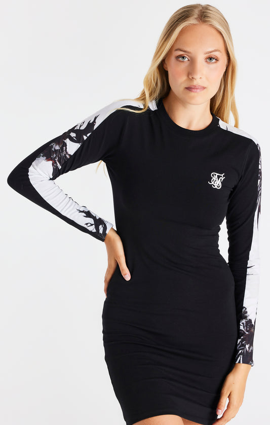 SikSilk Retro Fire Print Dress - Black & Ecru