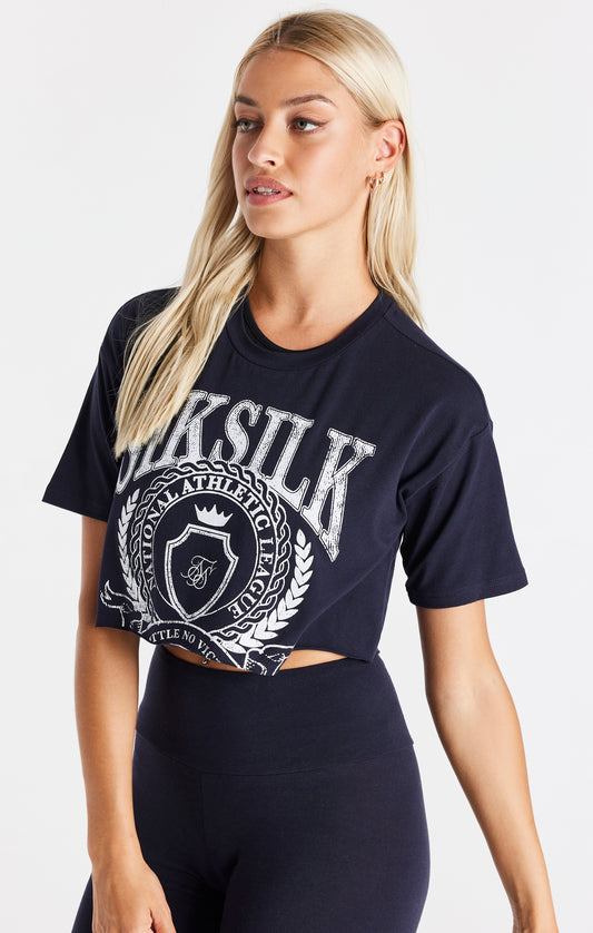SikSilk Varsity-Cropped-T-Shirt – Marineblau